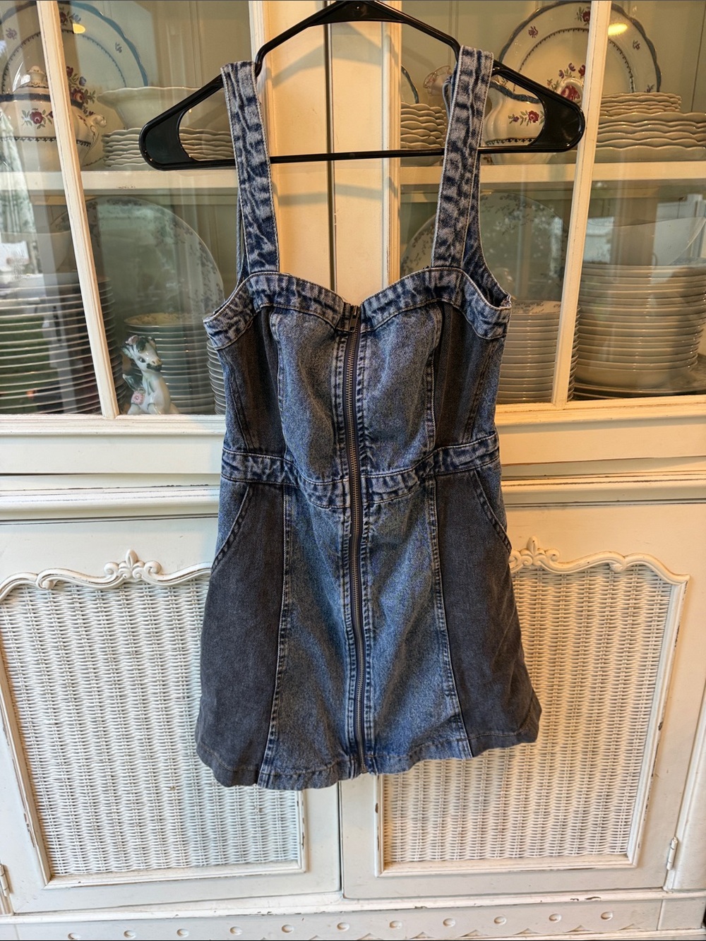 Mustard Seed Stonewash Denim Zip-Front Mini Dress